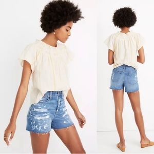 Madewell High Rise Denim Shorts Paint Spattered K9355 Women’s Size 28 Raw Hem